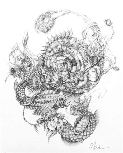 Steampunk Black And White Fish And Flowers Art Print And It Was In This