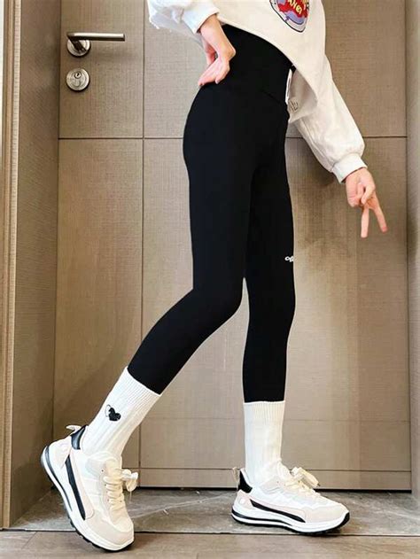 Tween Girl Letter Graphic Thermal Lined Leggings Shein Usa