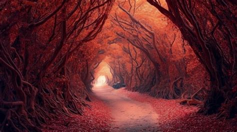 Premium AI Image | Path in the autumn red forest