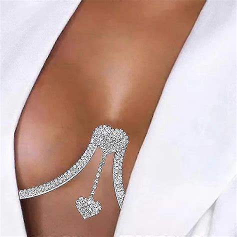 Rhinestone Chest Bracket Chain Trendy Crystal Heart Pendant Chest Bracket Bra Chain Sexy Bikini