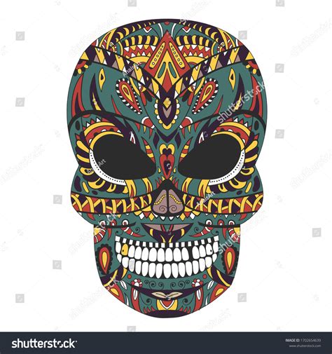 Ornate Skull Style Zentangl Doodle Print Stock Vector Royalty Free