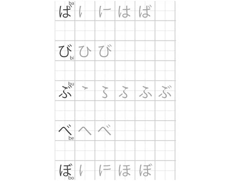 Japanese Hiragana Dakuten H Column Quiz