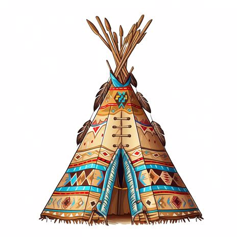 Cute Beautiful Native American Tipi Sublimation Clipart Cartoon Hyper Realistic Intricate