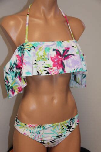 Nwt Bar Iii Swimsuit Bikini Pc Set Size L Off Shoulder Tropical Ebay