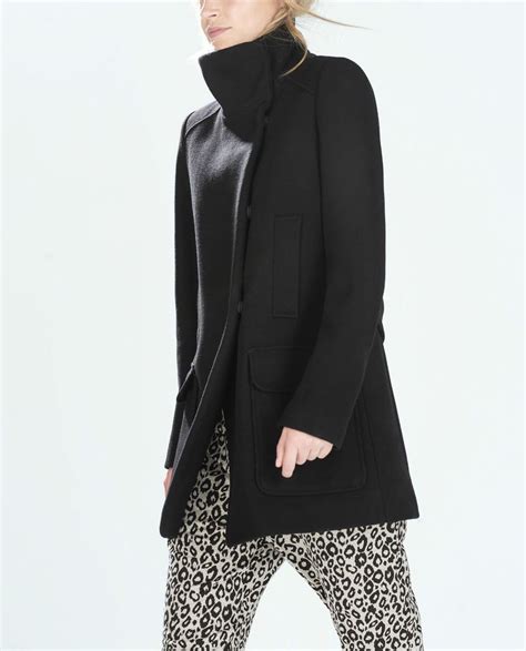 Gorgeous Zara Black Wool Funnel Neck Coat Xs 6 Uk 3 Days Sale Must Have