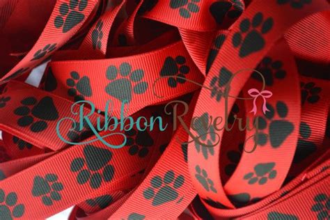 Black Paw Prints On Red 7 8 Grosgrain Ribbon Etsy Grosgrain