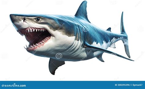 Megalodon Shark With Mouth Open And Sharp Teeth On White Background