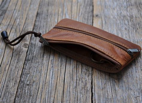 Brown Leather Keys Holder Key Case Zipper Pouch Keychain Wallet