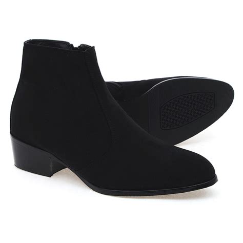 Men's Round Toe Side Zip Black Synthetic Suede Dress Boots