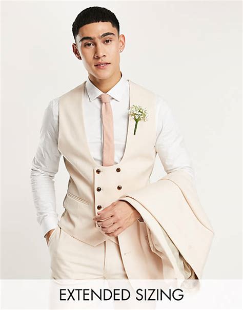 Asos Design Wedding Super Skinny Suit Vest In Stone Micro Texture Asos