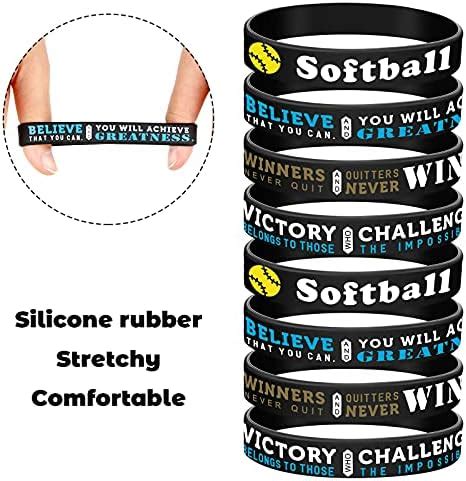 32 Pieces Softball Motivational Bracelets Inspirational Rubber ...