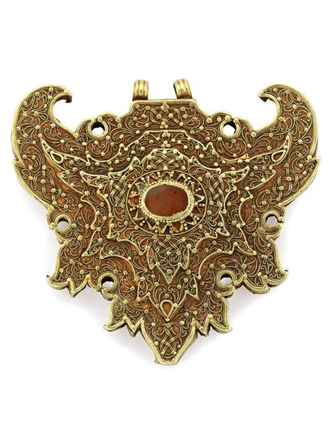 Malay Filigree Pendant Gold Filigree With Central Red Composition