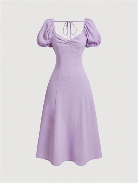 여성용 여름 솔리드 컬러 레트로 스타일 드레스, 플리츠 가슴과 스위트하트 넥라인 | Vestidos de verano para