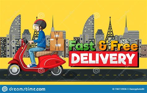 Fast And Free Delivery Logo With Bike Man Or Courier Stock Vector