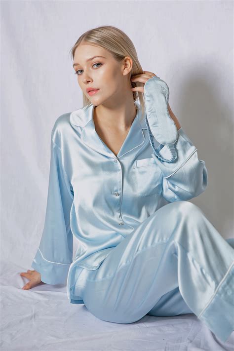 Luxury Blue Silk Pajama Set Initials Available Morijasmine