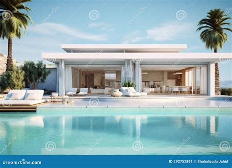 Luxury Beach House with Swimming Pool and Terrace in Modern Design. Stock Image - Image of ...