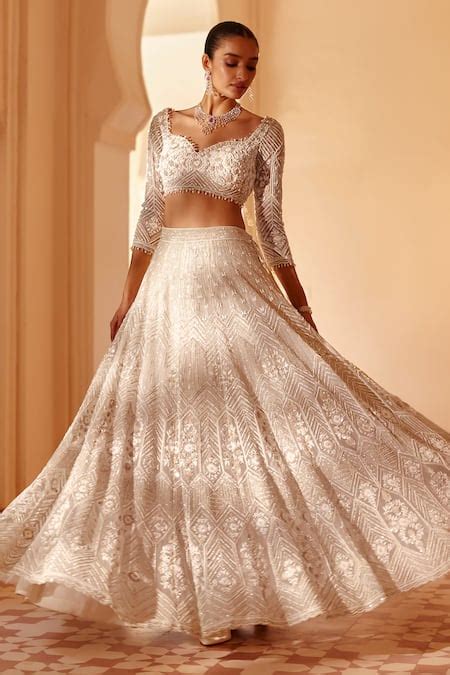 Buy Ivory Embroidery Sequin Labaan Geometric Bridal Lehenga Set For