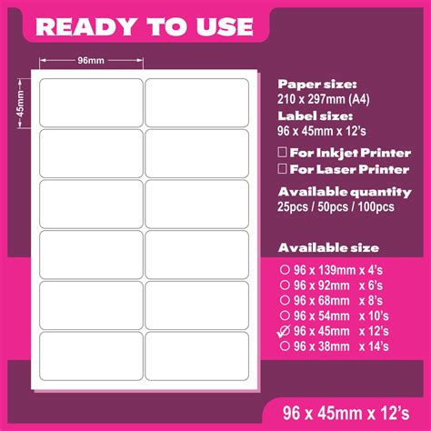 A4 Pre Cut Blank Sticker A4 Blank Sticker 96 X 45mm X 12s Shopee