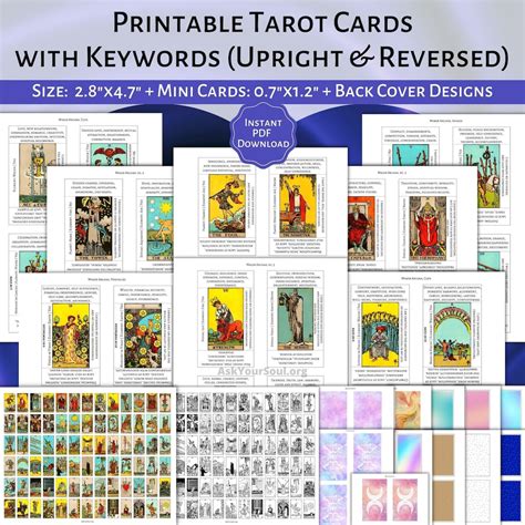 Printable Rider Waite Tarot Cards With Keywords Pdf Upright And