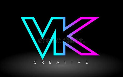 VK Neon Purple Blue Letters Logo Design VK Outline Letter Icon Vector