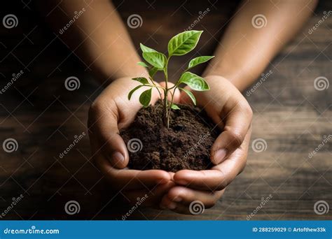 Nurturing Natures Promise Hand Cradling Vibrant Seedling Stock