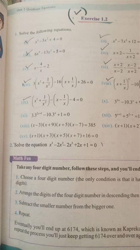 Unit 1 Quadratic Equations 1 Solve The Following Equations 4 X4−5x2