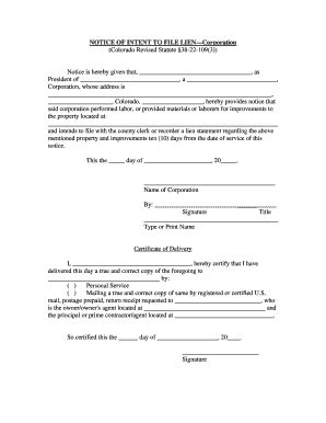 Intent To Lien Colorado Fill Online Printable Fillable Blank