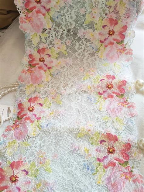 Yards Stretch Lace Trim Gorgeous Pink Floral Lace For Lingerie Headbands Waistbands Etsy