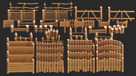 Cartoon Modular Wooden Fence Low Poly Pack 3d Asset