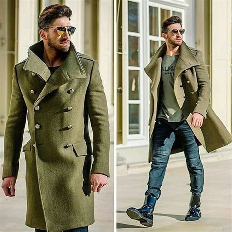 Trench Coat Men Double Breasted Green Wool Long Winter Dinner Coat - Etsy