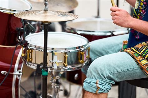 Premium Photo Drummer Playing Musical Percussion Instrument Drums