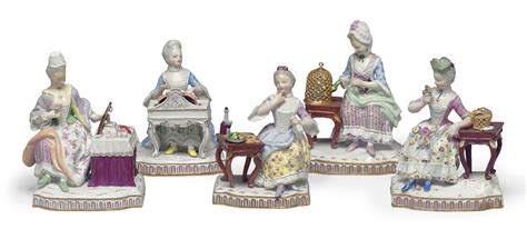 FIVE MEISSEN PORCELAIN FIGURES EMBLEMATIC OF THE SENSES LATE 19TH