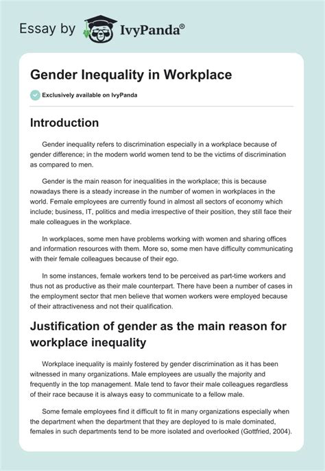 Gender Inequality In Workplace 598 Words Research Paper Example