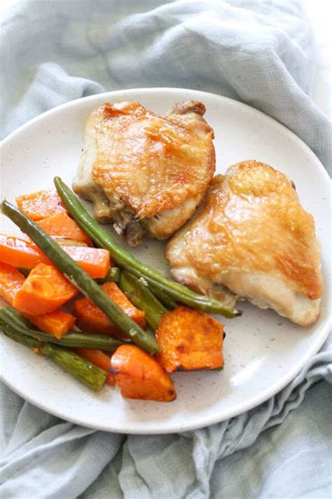 Sheet Pan Crispy Baked Chicken Thighs And Vegetables Recipe