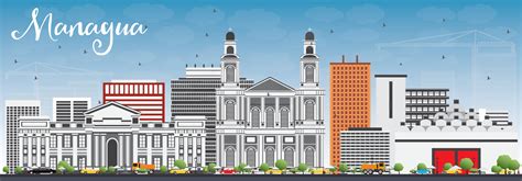 Managua Skyline With Gray Buildings And Blue Sky Vector Art