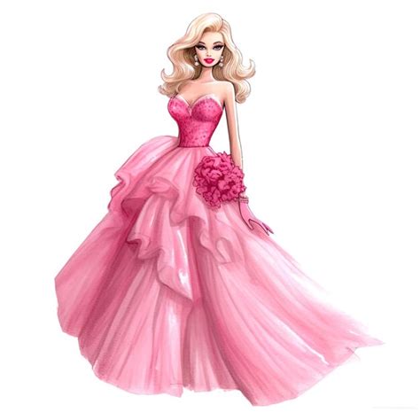 Barbie Estilo Acuarela Fondo Blanco Traje Rosa Foto Premium