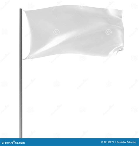 White Flag On Flagpole Flying In The Wind Empty Mock Up Flag Isolated