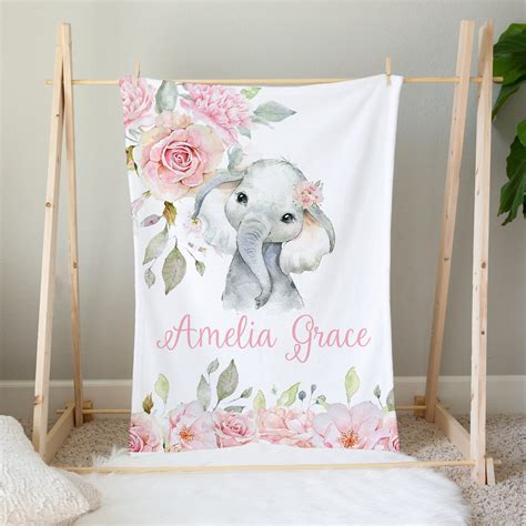 Personalized Elephant Blanket Pink Floral Elephant Baby - Etsy