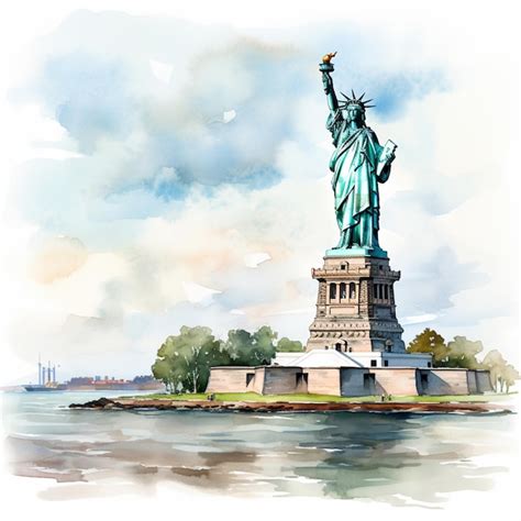 Premium AI Image Painting Of A Statue Of Liberty On A Watercolor