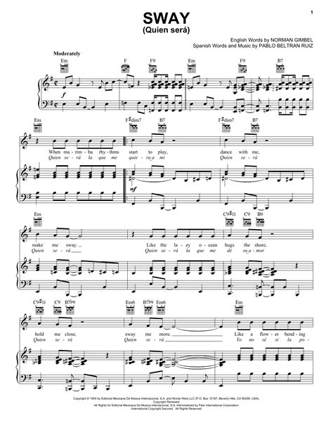 Dean Martin "Sway" Sheet Music for Guitar Chords/Lyrics | Download PDF ...