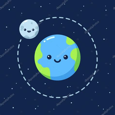 Lindo dibujo animado Tierra con Luna Vector de stock por ©Sudowoodo ...