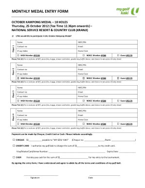 Fillable Online Monthly Medal Entry Form Fax Email Print Pdffiller