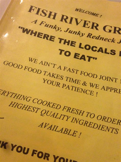 Menu at Fish River Grill restaurant, Foley