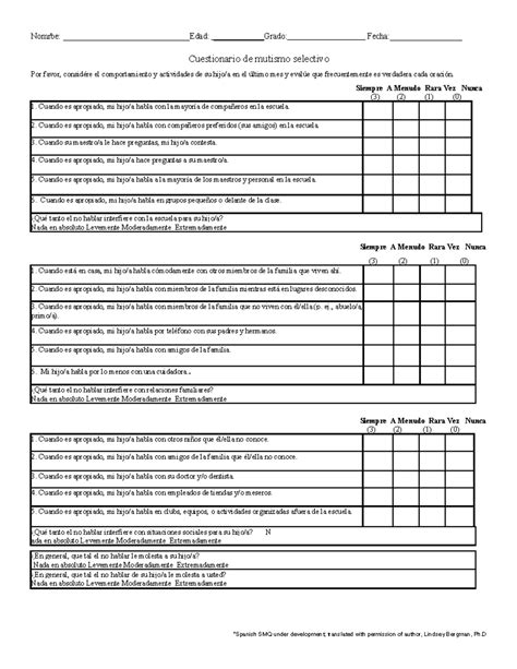 Mutismo Seletivo Teste - Cuestionario de mutismo selectivo 5 30 18 1 - Nomrbe ...