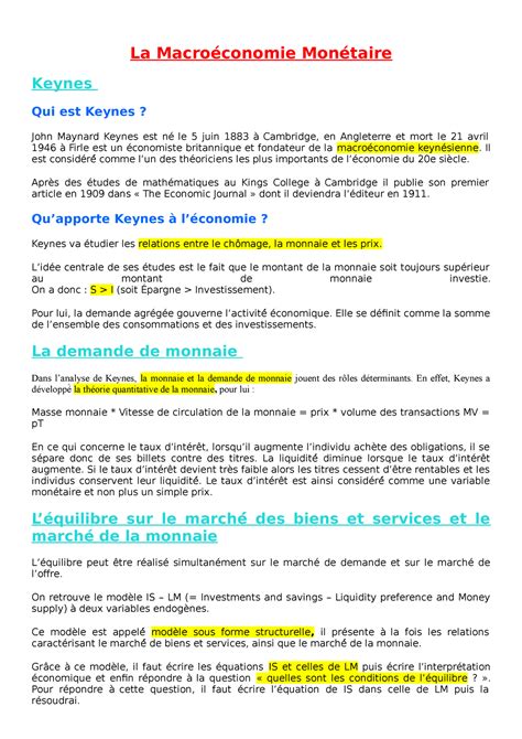 La Macro Conomie Mon Taire La Macro Conomie Mon Taire Keynes Qui Est