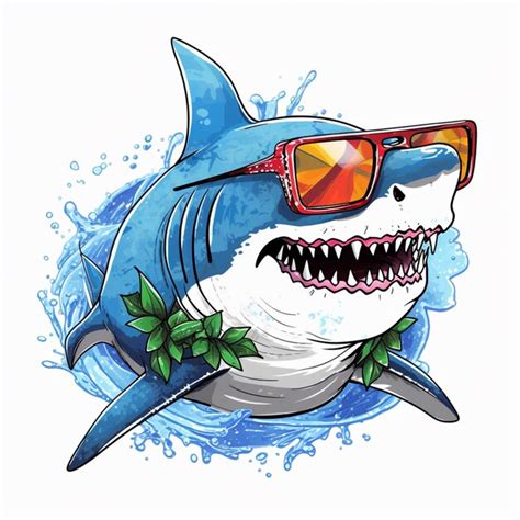 Premium Photo Cartoon Shark With Sunglasses And A Flower In Its Mouth