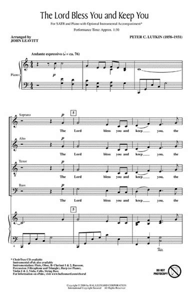 The Lord Bless You And Keep You By John Leavitt Choir Sheet Music Sheet Music Plus