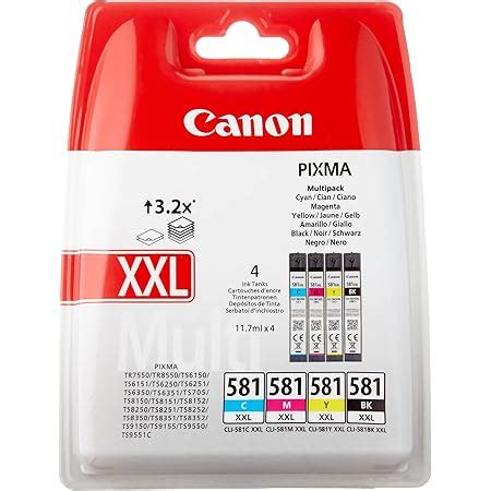 Canon CLI 581XXL 4 Multipack Tinta Original Negro Cian Magenta Amarillo