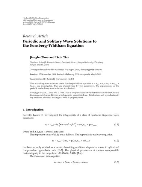 PDF Periodic And Solitary Wave Solutions To The Fornberg Whitham Equation