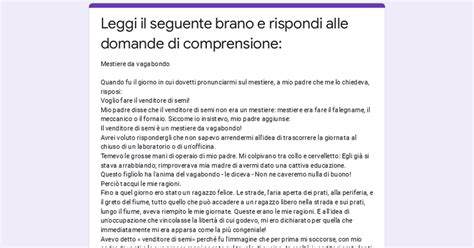 Leggi Il Seguente Brano E Rispondi Alle Domande Di Comprensione